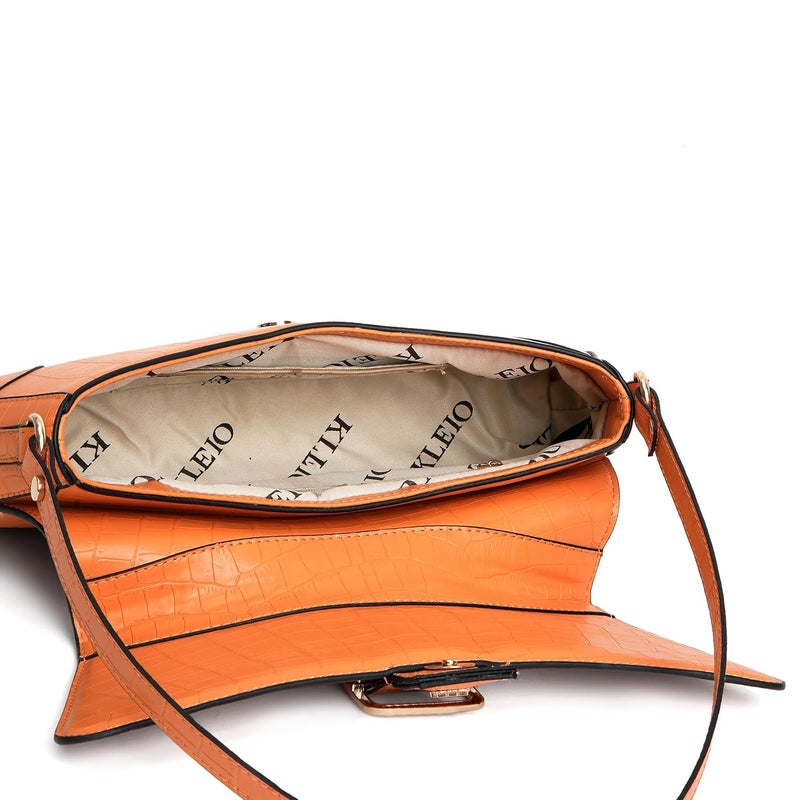 KLEIO Vegan Leather Structured Shoulder HandBag for Women - Orange - Image 4